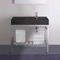 Modern Matte Black Ceramic Console Sink and Polished Chrome Base, 32